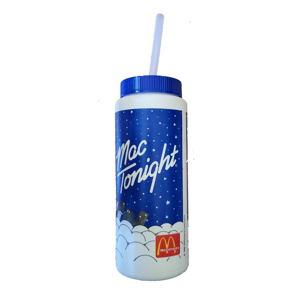 Vintage 1989 Mcdonalds Mac Tonight Moon Man Plastic Reusable Cup W/Straw